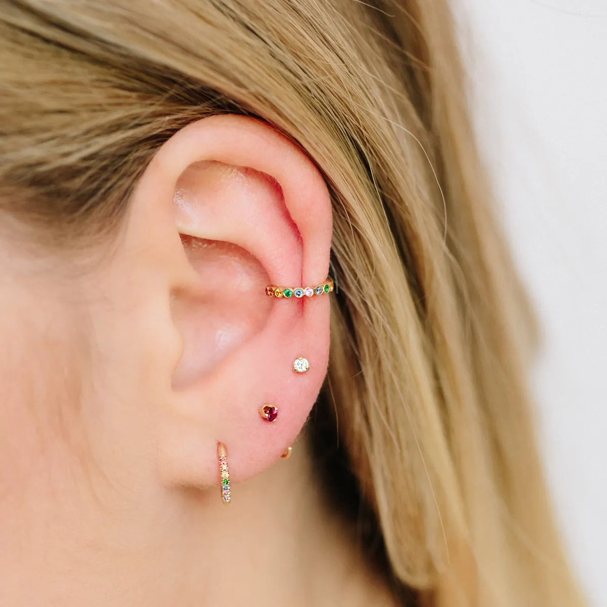 14k Prong Ruby Reverse Huggie Hoop Earrings