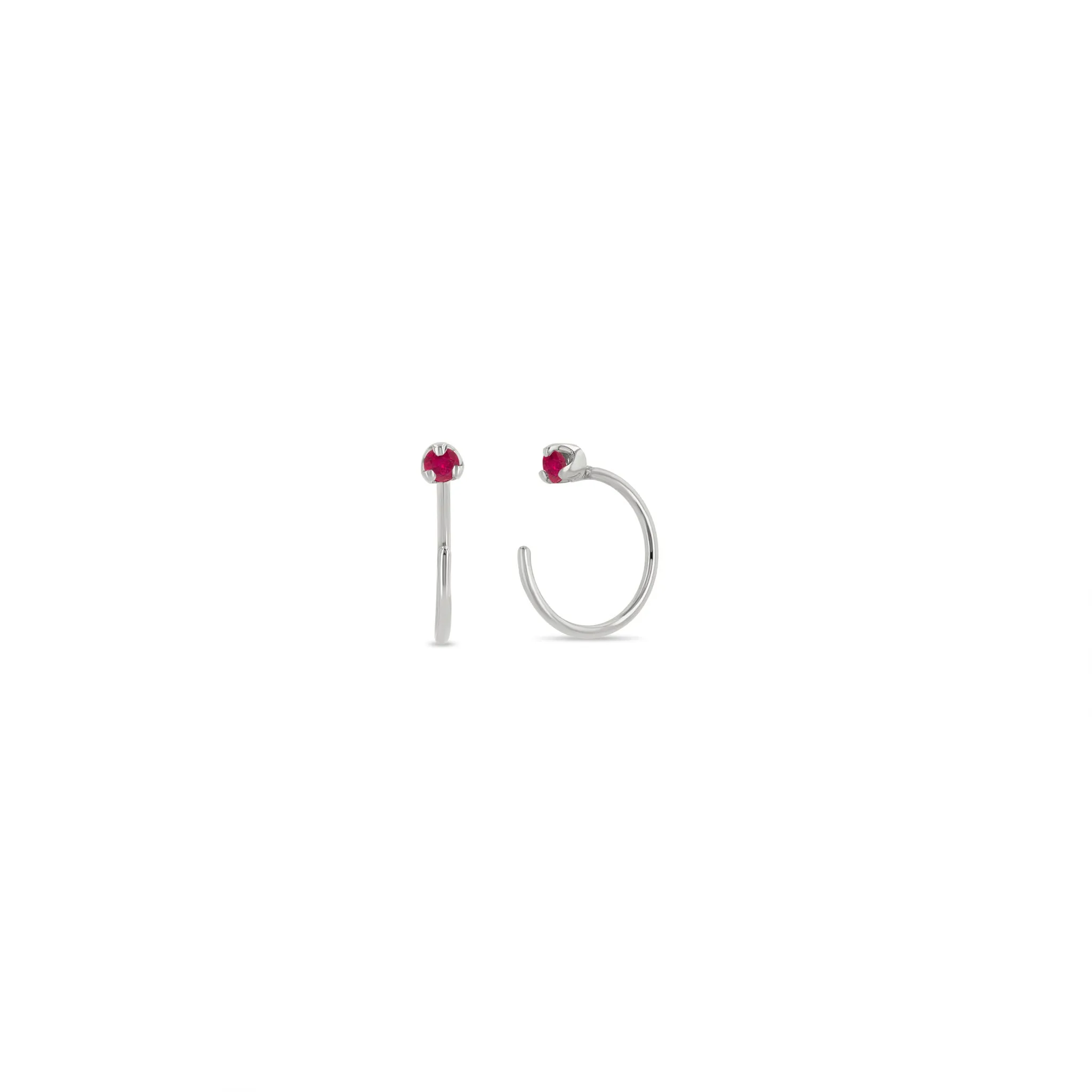14k Prong Ruby Reverse Huggie Hoop Earrings