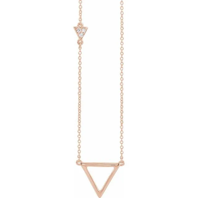 14K Rose .05 CTW Diamond Triangle 16-18" Necklace