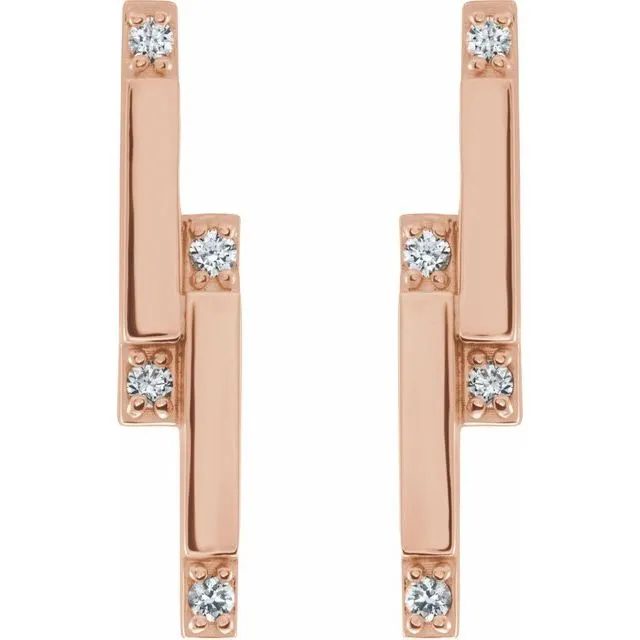 14K Rose 1/10 CTW Diamond Bar Earrings