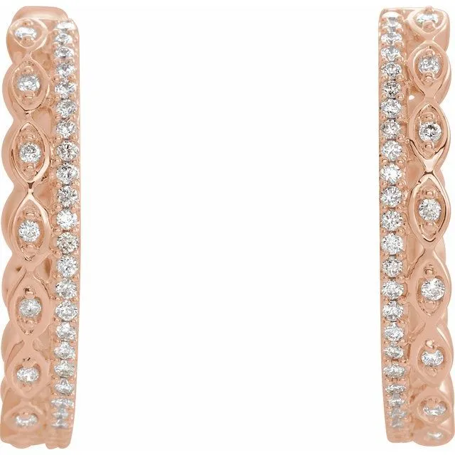 14K Rose 1/4 CTW Diamond Geometric Hoop Earrings