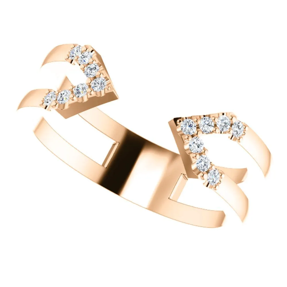 14k Rose Gold 1/8 CTW Diamond Geometric Ring, Size 7