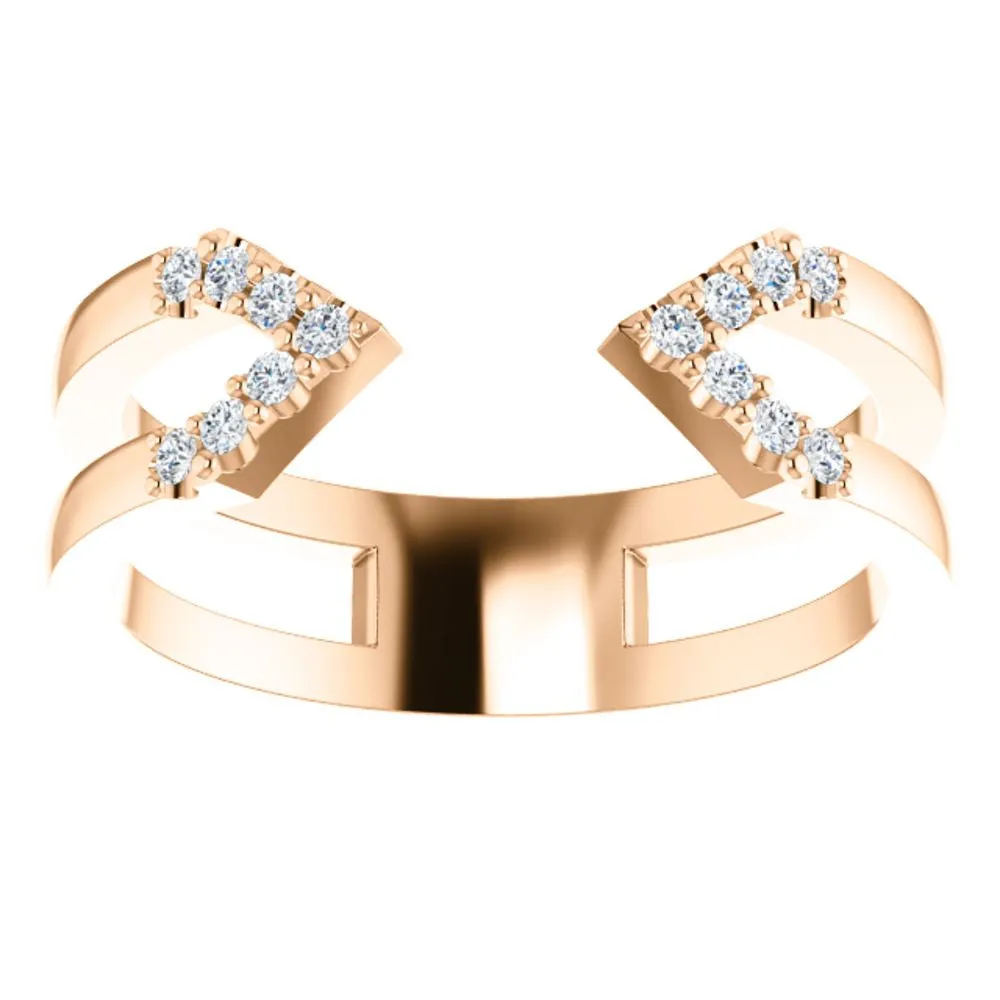 14k Rose Gold 1/8 CTW Diamond Geometric Ring, Size 7
