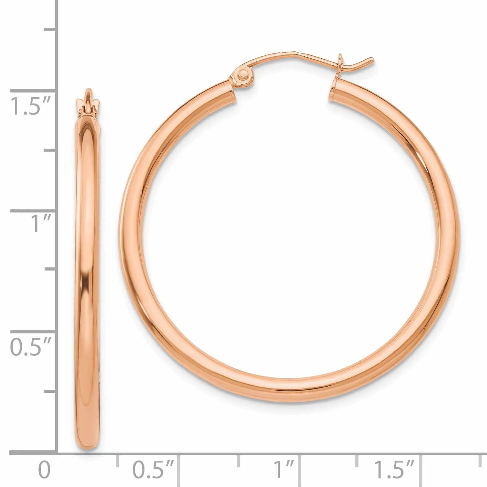 14k Rose Gold 2.5MM Polished Hoop Earrings