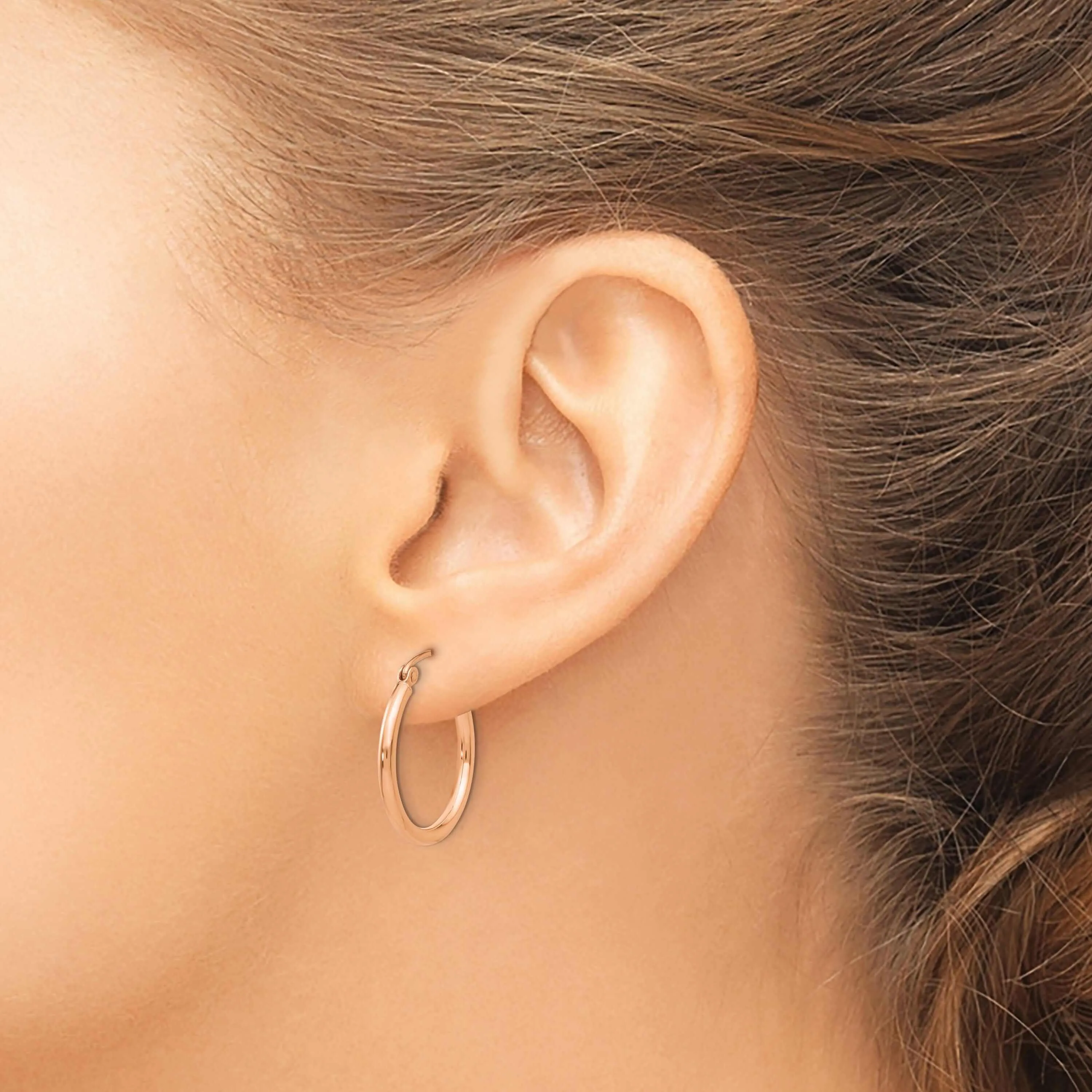 14k Rose Gold 2MM Polished Hoop Earrings