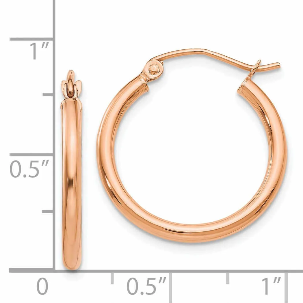 14k Rose Gold 2MM Polished Hoop Earrings