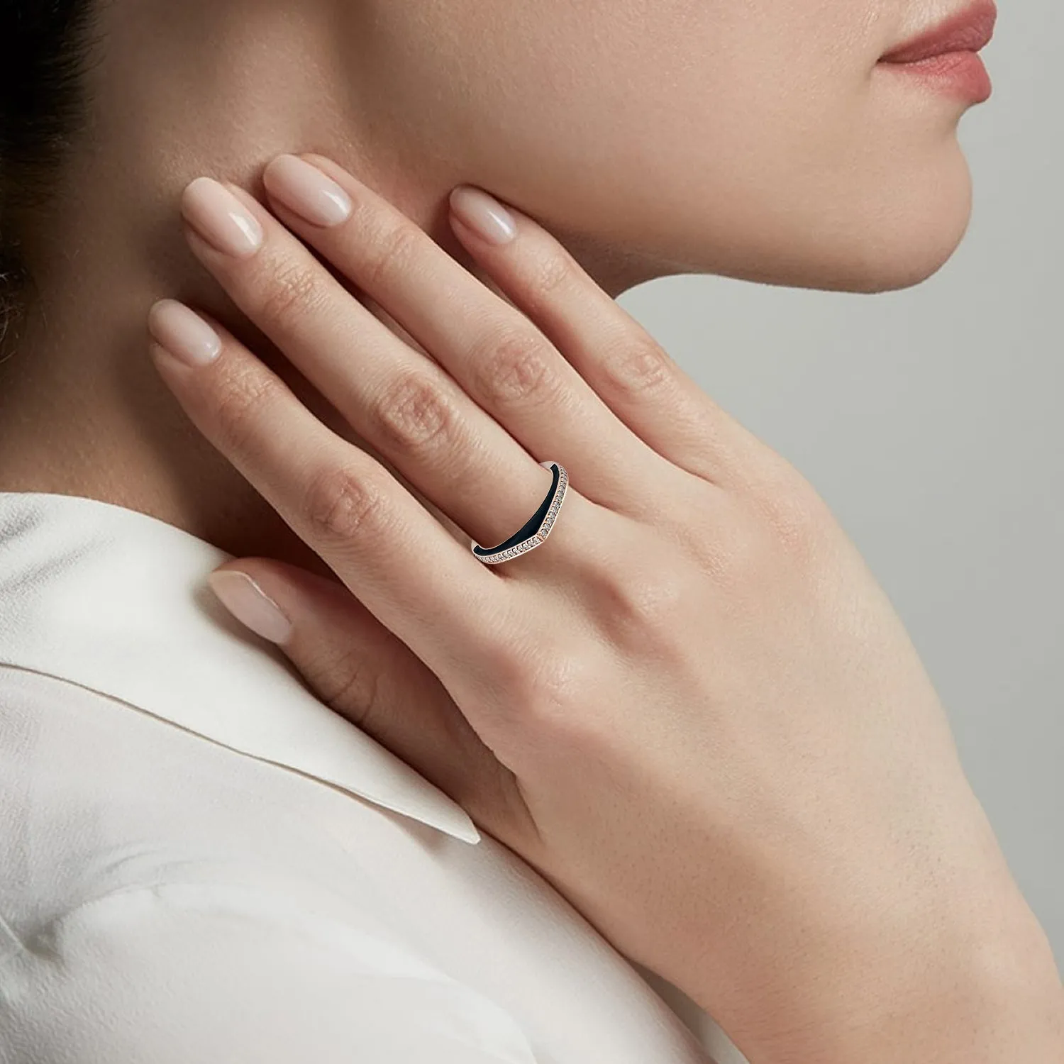 14k Rose Gold Pave Natural Diamond Geometric Enamel Ring Gift