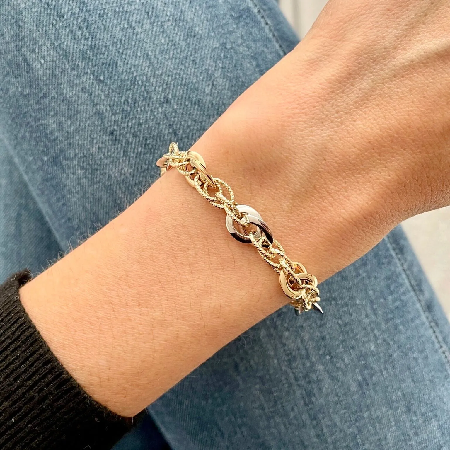 14K Two-Tone Gold Interlocking Oval Link Bracelet