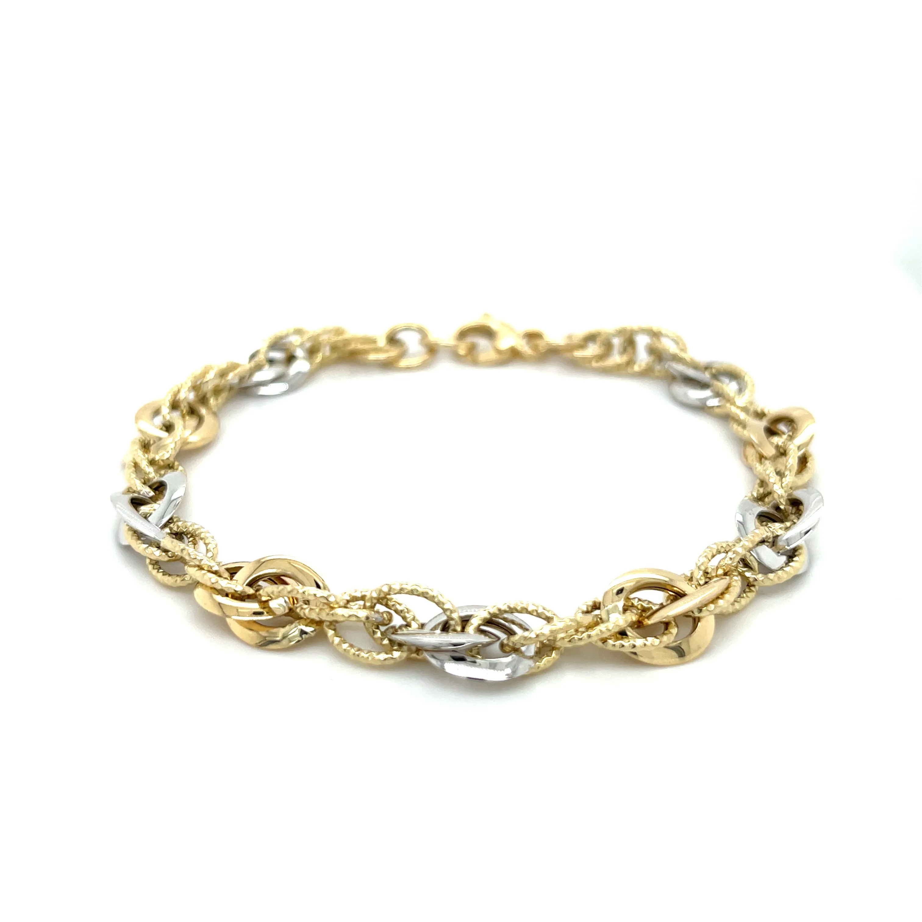 14K Two-Tone Gold Interlocking Oval Link Bracelet