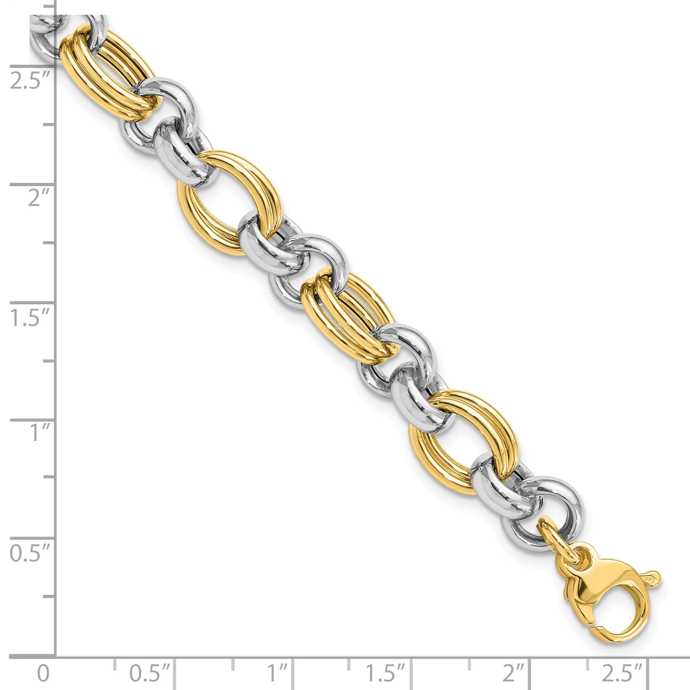 14k Two Tone Gold Polished Link Bracelet