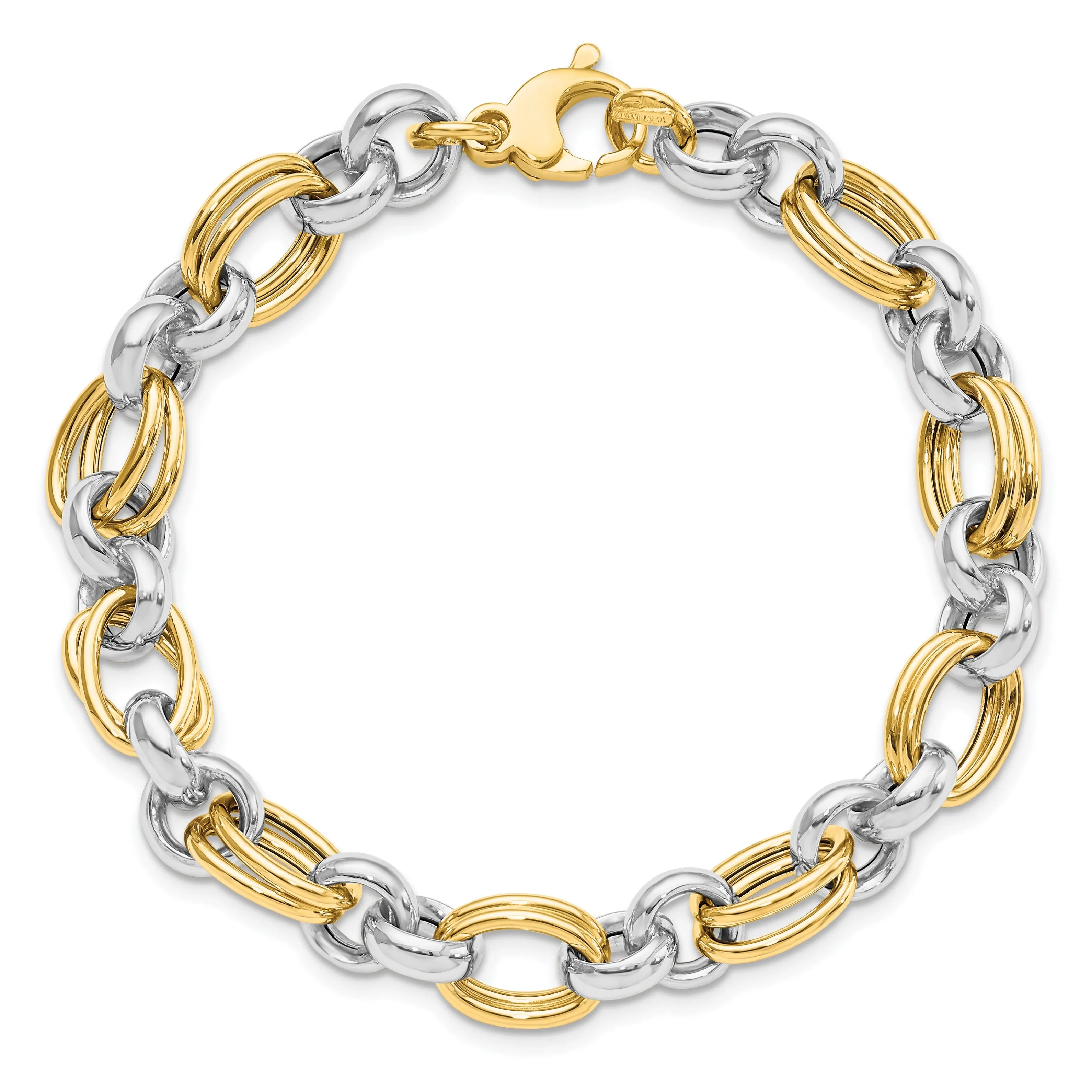 14k Two Tone Gold Polished Link Bracelet