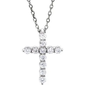 14K White 14.6x10.5 mm 1/4 CTW Diamond Cross 16-18" Necklace