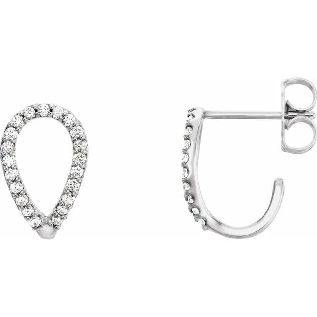 14K White 1/5 CTW Diamond Geometric J-Hoop Earrings