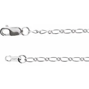 14K White 1.5 mm Figaro 7" Chain