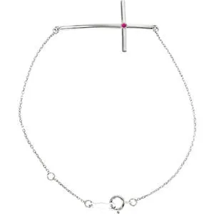 14K White Pink Tourmaline Sideways Cross Bracelet