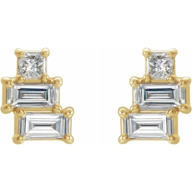 14K Yellow 1/4 CTW Diamond Geometric Cluster Earrings