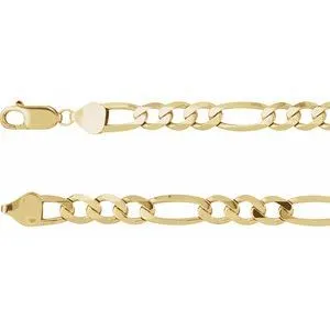 14K Yellow 6.5 mm Figaro 7" Chain