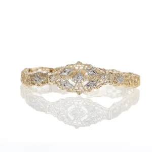 14K Yellow and White Gold Filigree 0.15 Carat Diamond Bracelet