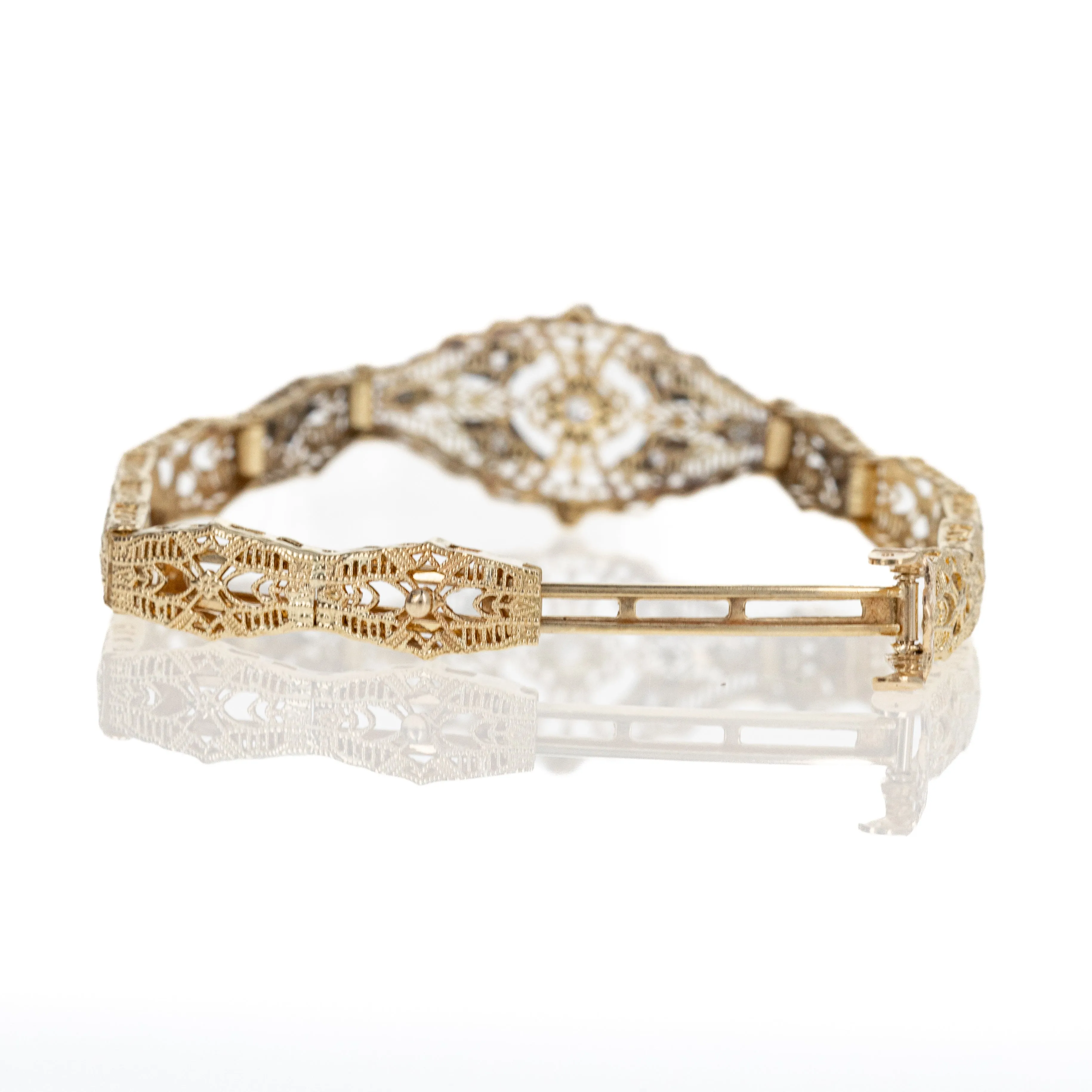 14K Yellow and White Gold Filigree 0.15 Carat Diamond Bracelet