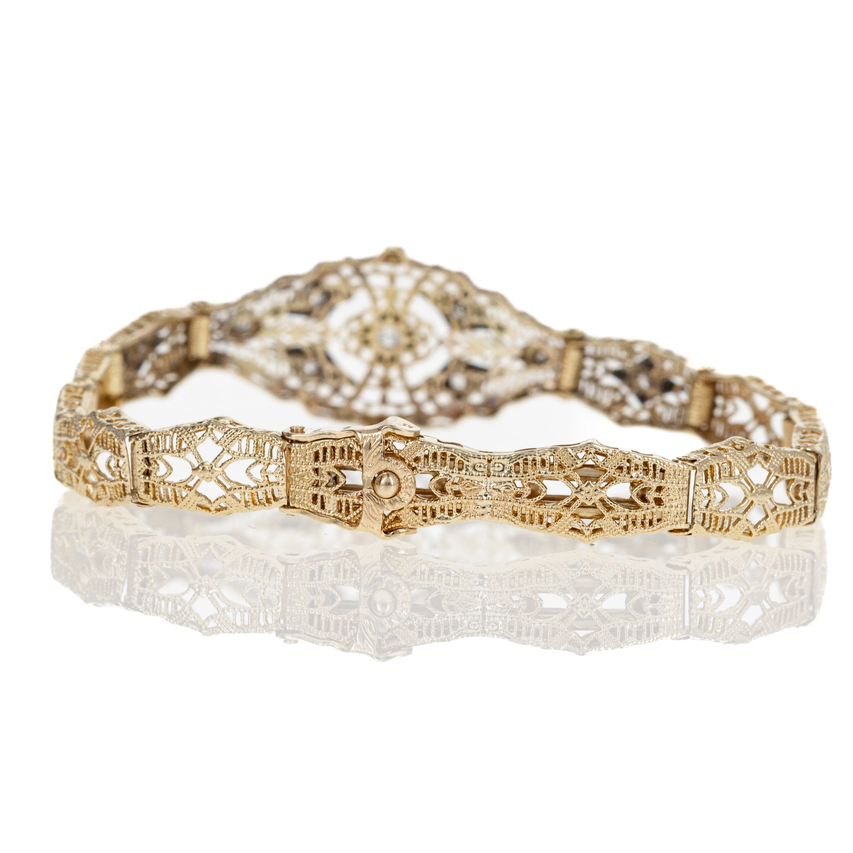14K Yellow and White Gold Filigree 0.15 Carat Diamond Bracelet