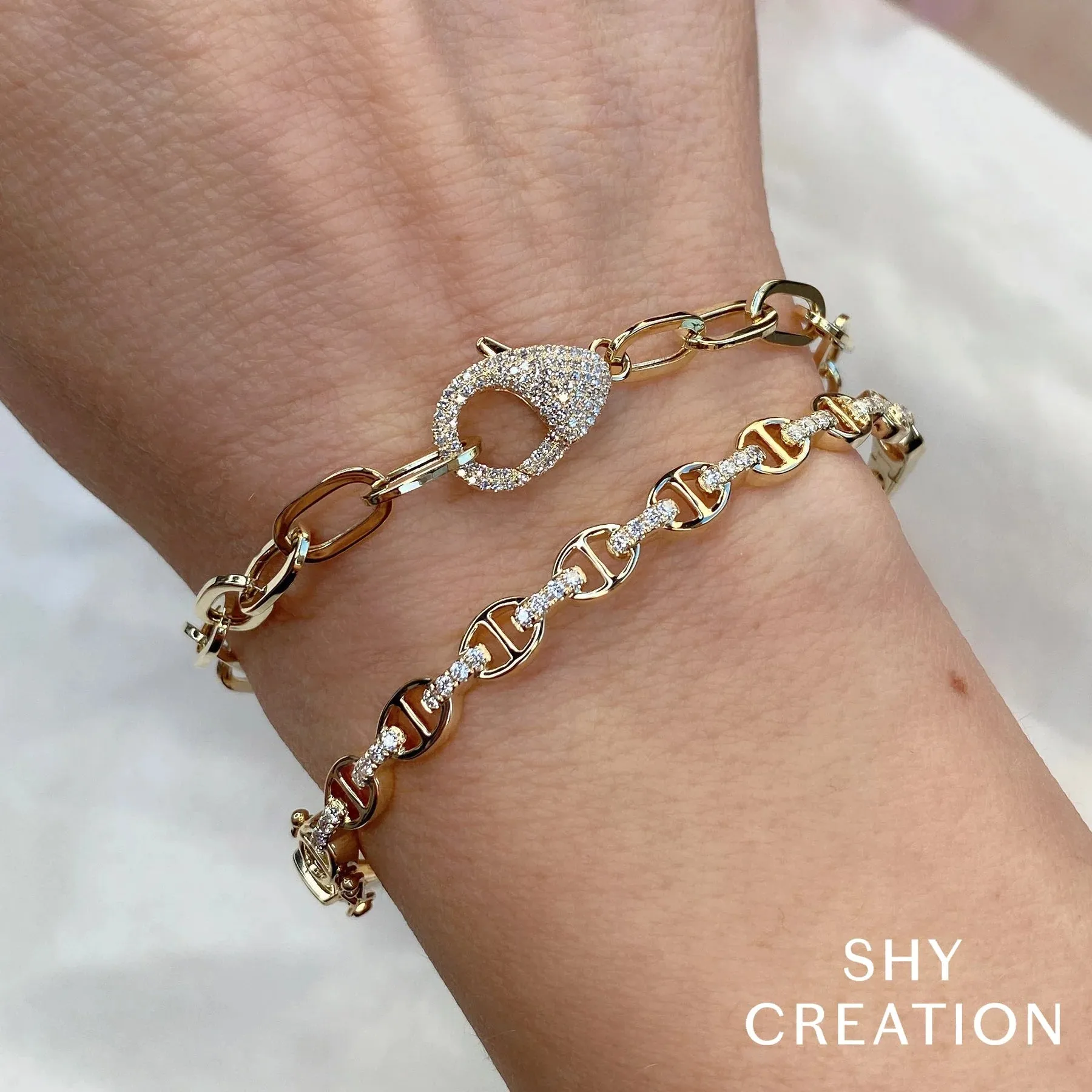 14K Yellow Gold 0.35 Carat Diamond Mariner Link Bangle