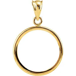 14k Yellow Gold 16.4x1.1mm Tab Back Coin Frame Pendant for 1/10 Ounce American Eagle or 1/10 Ounce South African Rand