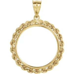 14k Yellow Gold 2.5mm Solid Rope Tab Back Frame Pendant for Mexican 10 Peso or 1/4 Ounce Coin