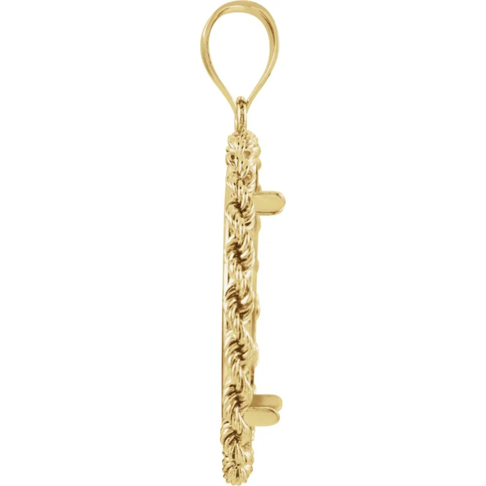 14k Yellow Gold 2.5mm Solid Rope Tab Back Frame Pendant for Mexican 10 Peso or 1/4 Ounce Coin