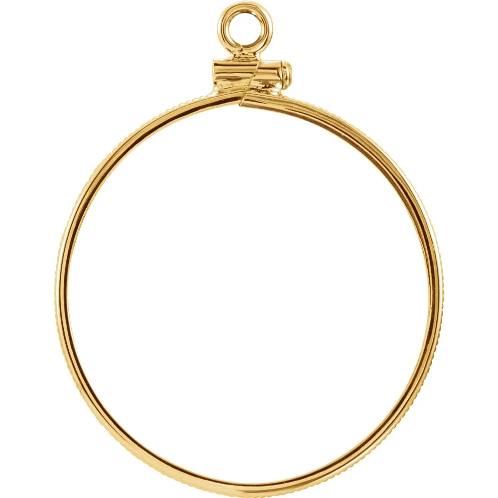 14k Yellow Gold 26.44x2.08mm Screw-Top Fancy Edge Coin Frame for Sacajawea