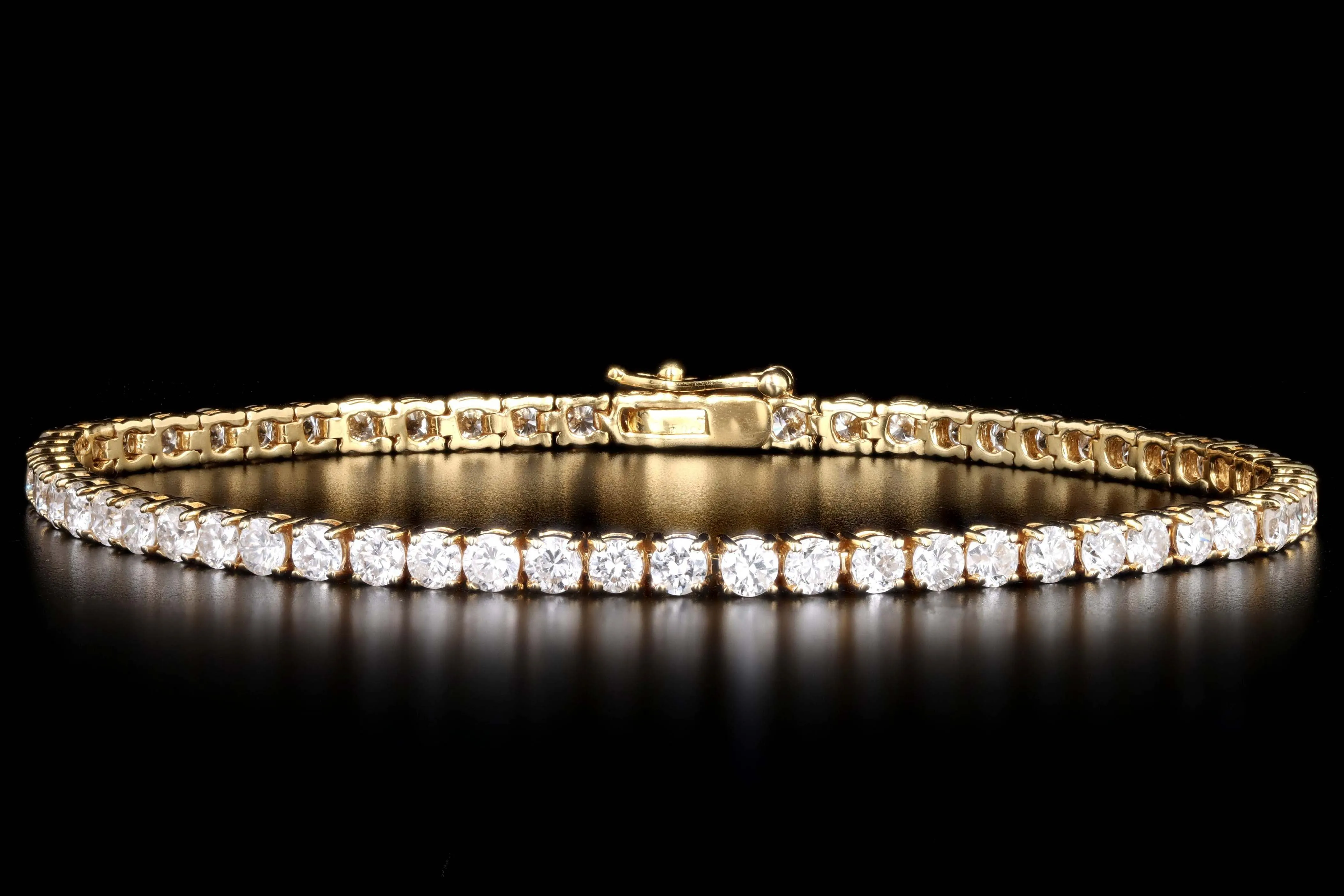 14K Yellow Gold 2.71 Carat Total Weight Round Brilliant Cut Diamond Tennis Bracelet