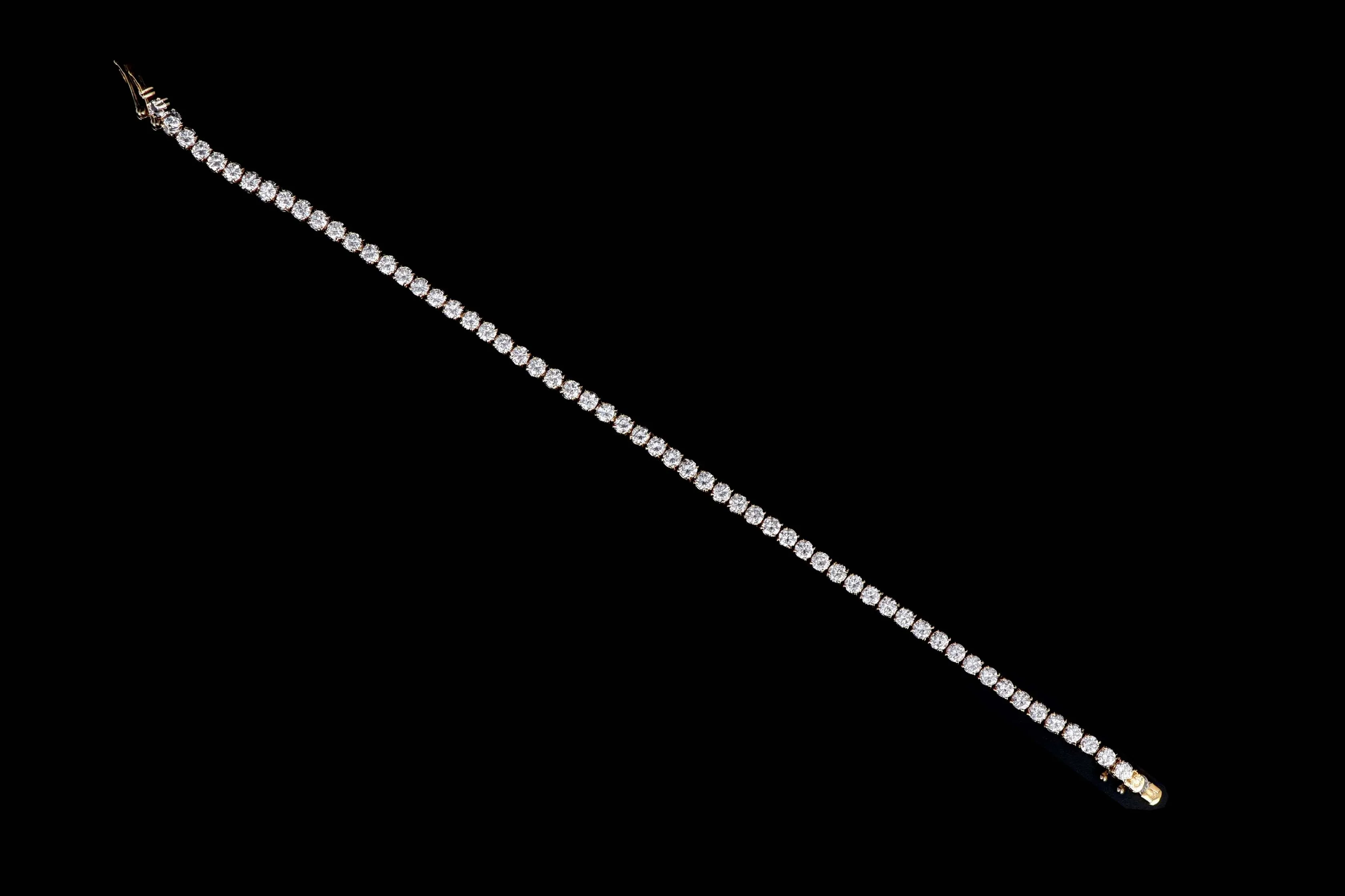 14K Yellow Gold 2.71 Carat Total Weight Round Brilliant Cut Diamond Tennis Bracelet