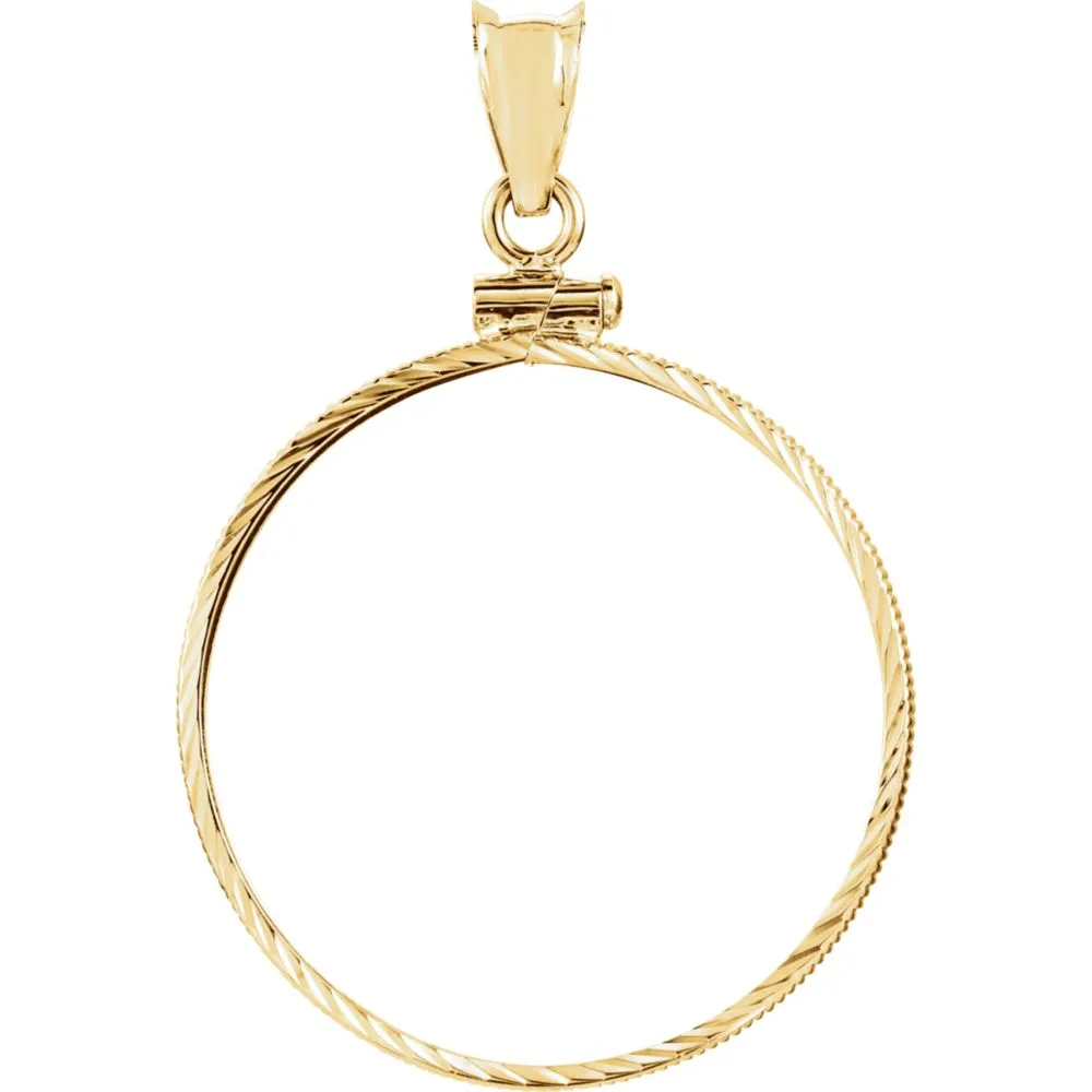 14k Yellow Gold 27x2mm Screw Top Diamond Cut Coin Frame Pendant for U.S. $10.00