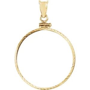 14k Yellow Gold 27x2mm Screw Top Diamond Cut Coin Frame Pendant for U.S. $10.00