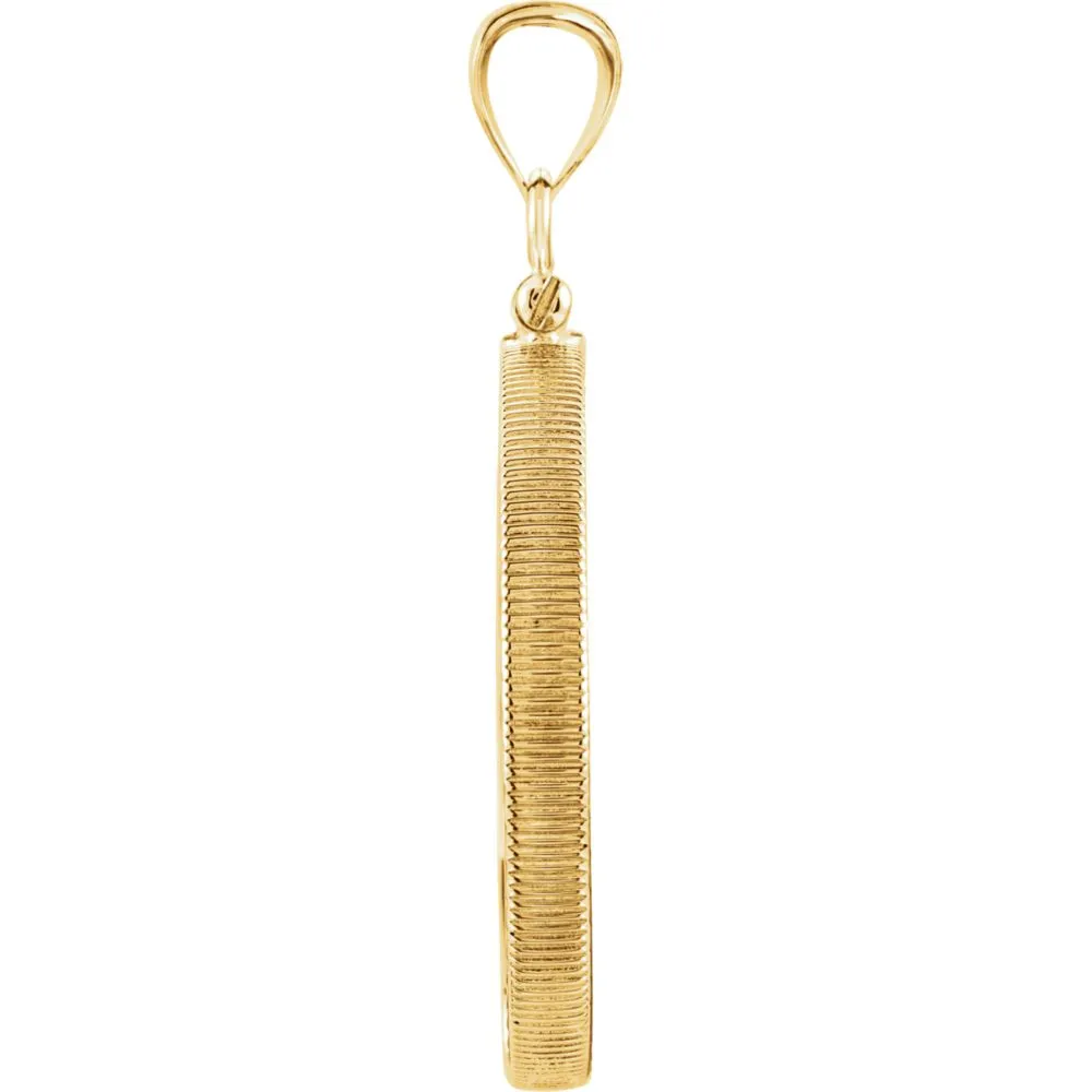 14k Yellow Gold 27x2mm Screw Top Diamond Cut Coin Frame Pendant for U.S. $10.00