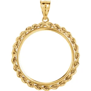 14k Yellow Gold 27x2mm Tab Back Solid Rope Coin Frame Pendant for U.S. $10.00 or 1/2 Ounce Chinese Panda