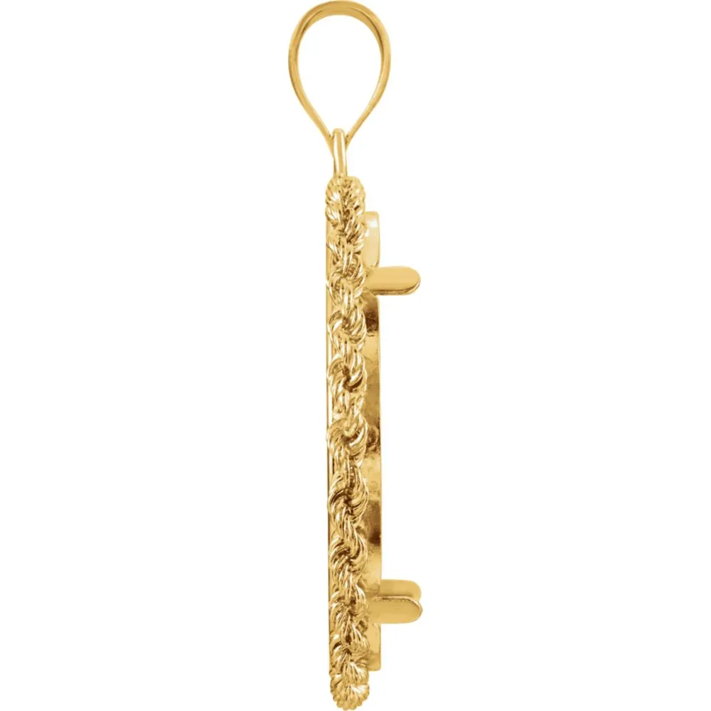 14k Yellow Gold 27x2mm Tab Back Solid Rope Coin Frame Pendant for U.S. $10.00 or 1/2 Ounce Chinese Panda