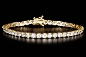 14K Yellow Gold 6.42 Carat Total Weight Round Brilliant Cut Diamond Tennis Bracelet