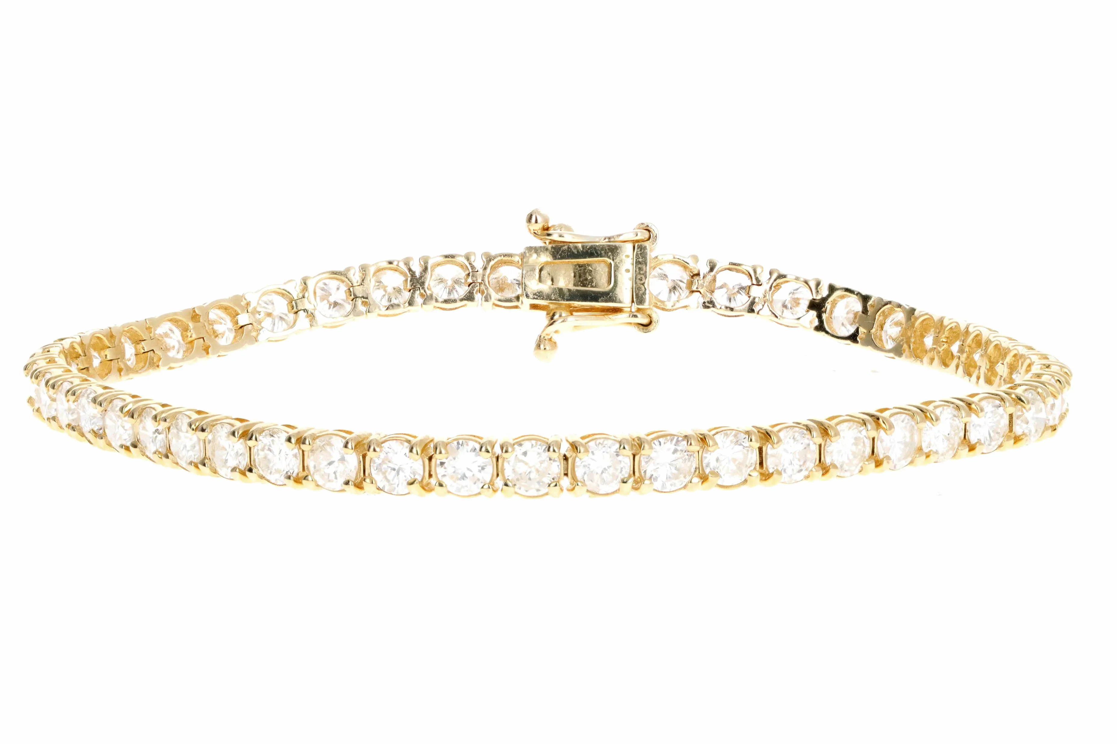14K Yellow Gold 6.42 Carat Total Weight Round Brilliant Cut Diamond Tennis Bracelet