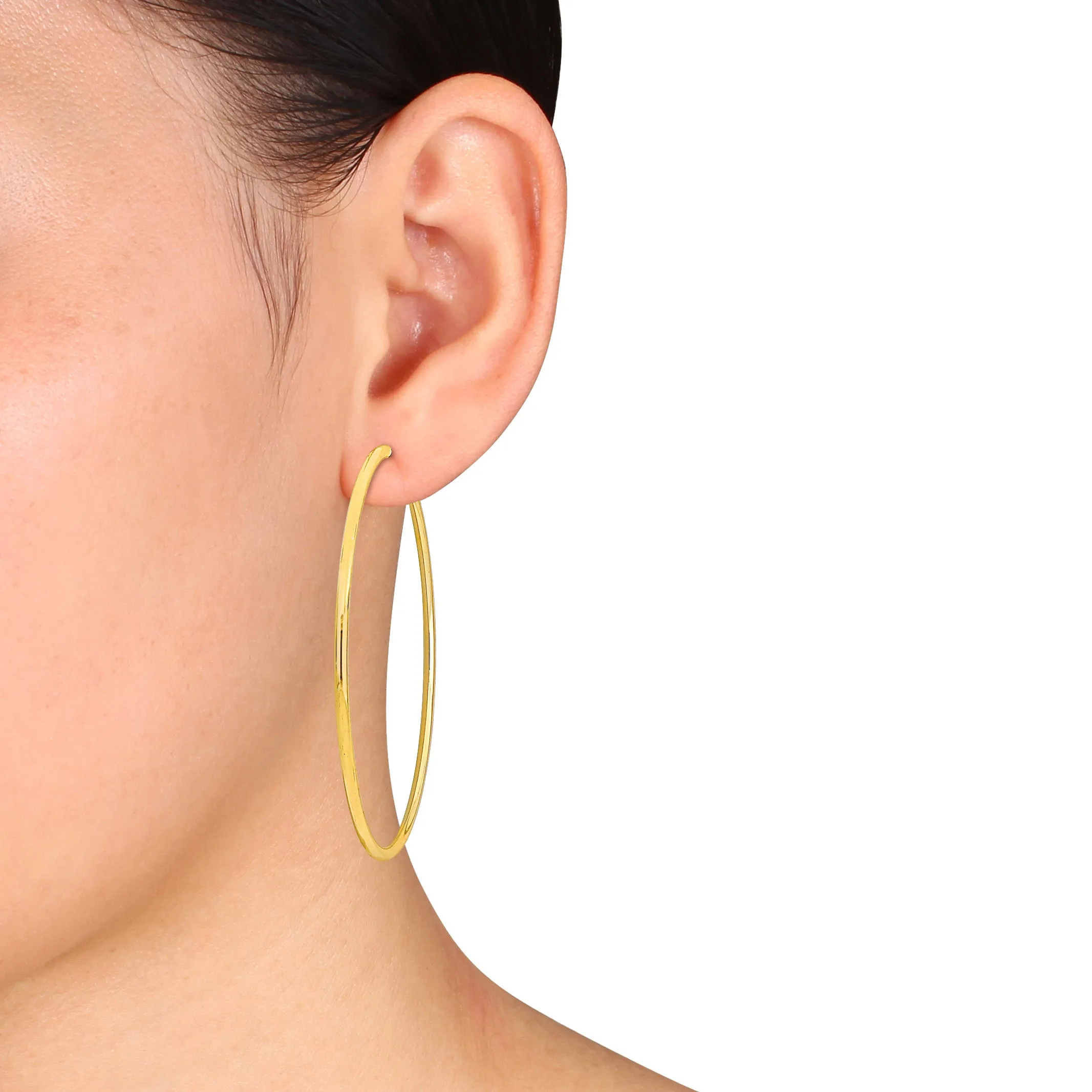 14K Yellow Gold 70MM Hoop Earrings 2mm Wide