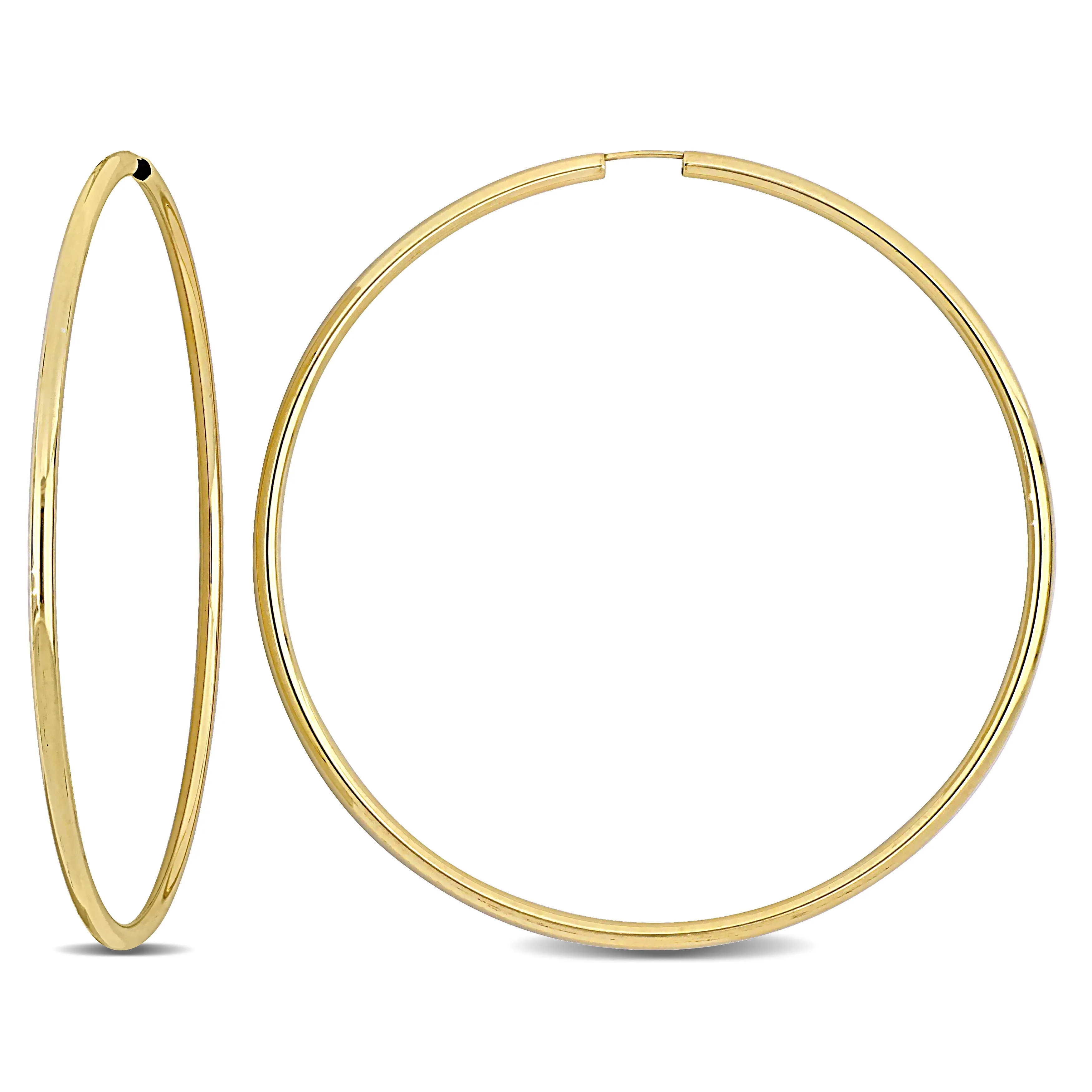 14K Yellow Gold 70MM Hoop Earrings 2mm Wide