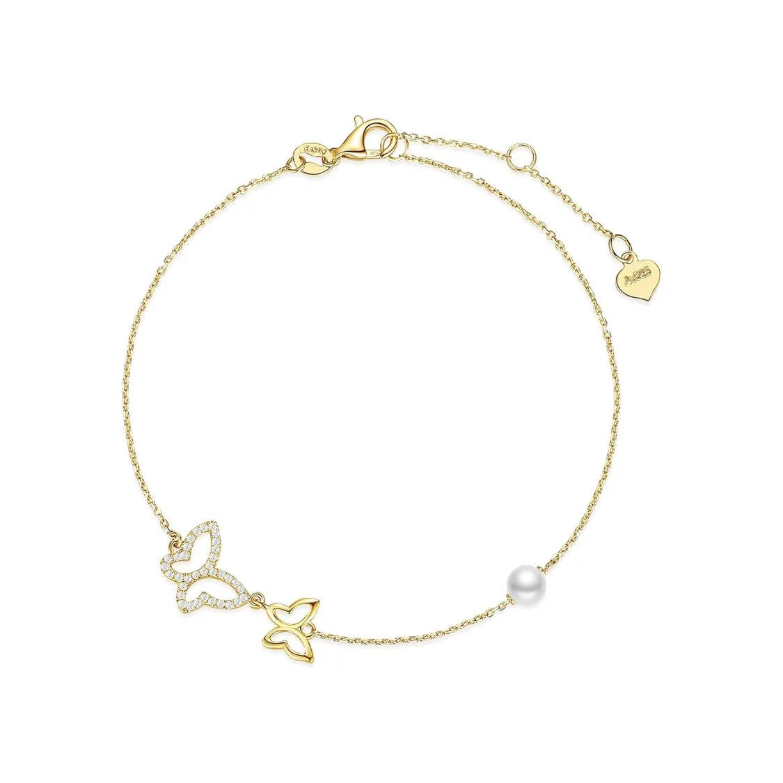 14K Yellow Gold Butterfly Bracelet with 4MM Freshwater Pearls Luxury Adjustable Bracelet Real Pearl