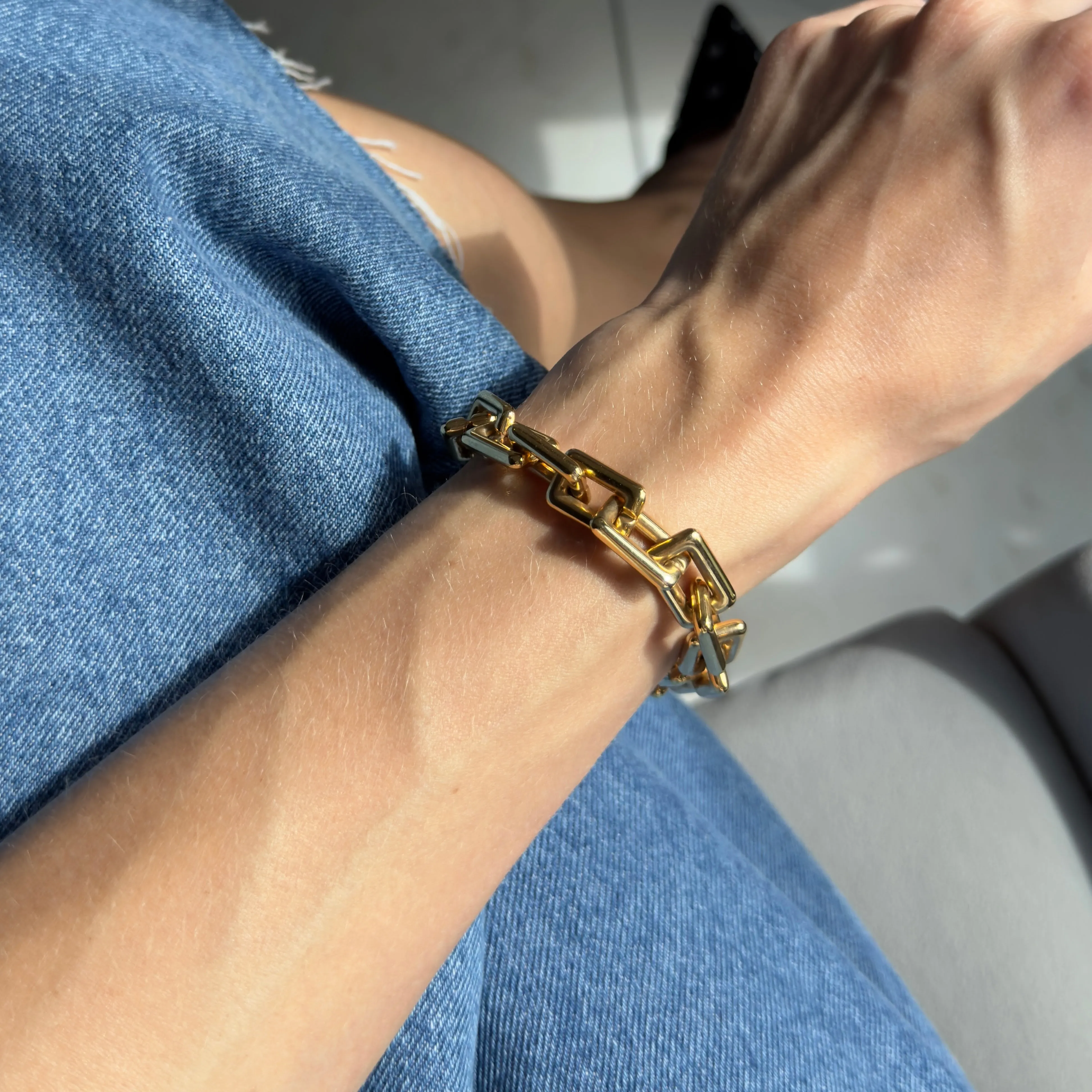 14K Yellow Gold Chunky Paper Clip Bracelet with Diamond Lock