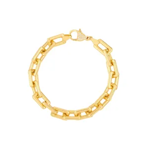 14K Yellow Gold Chunky Paper Clip Bracelet with Diamond Lock