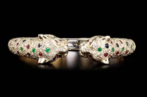 14K Yellow Gold Diamond & Gemstone Panther Bracelet