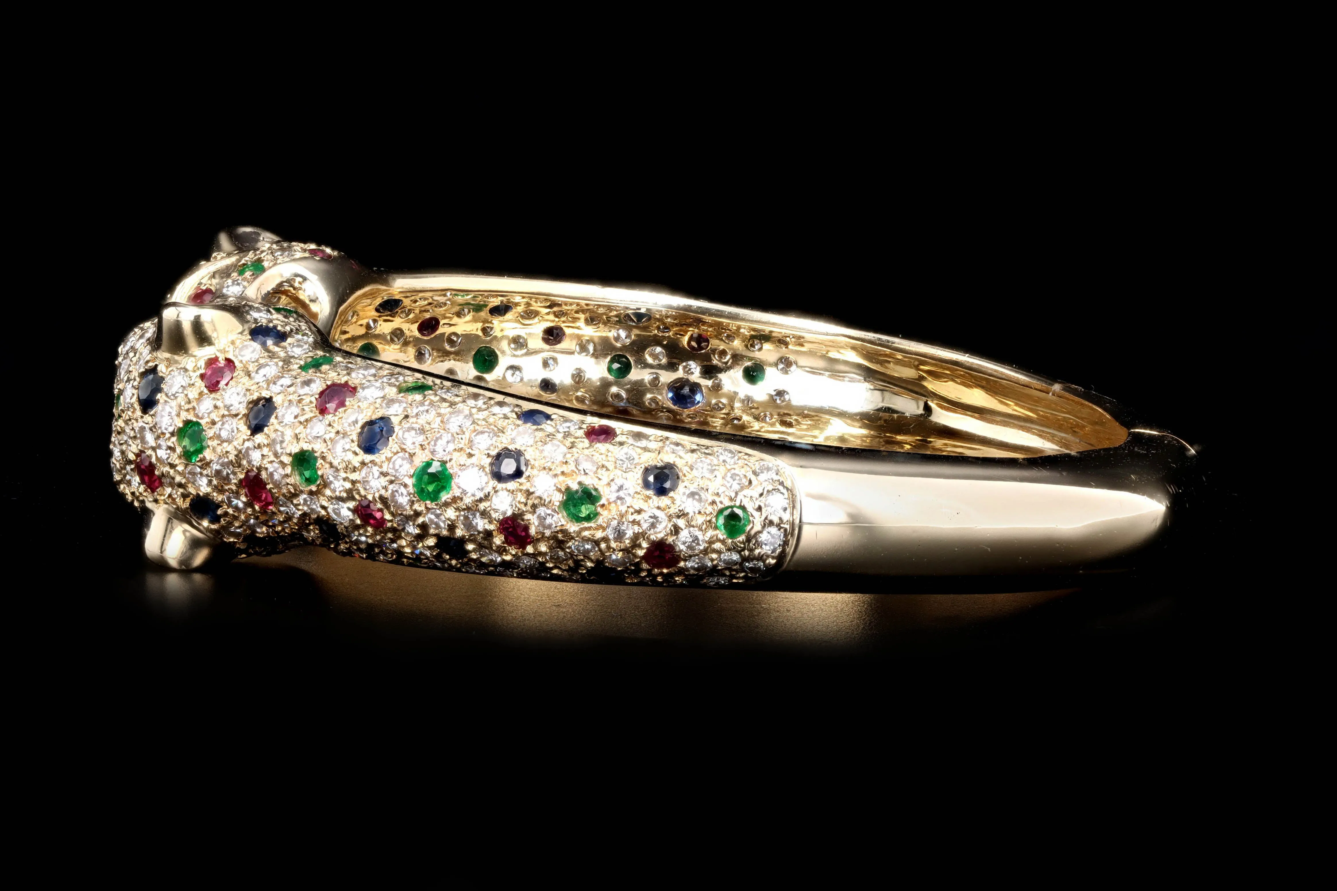 14K Yellow Gold Diamond & Gemstone Panther Bracelet