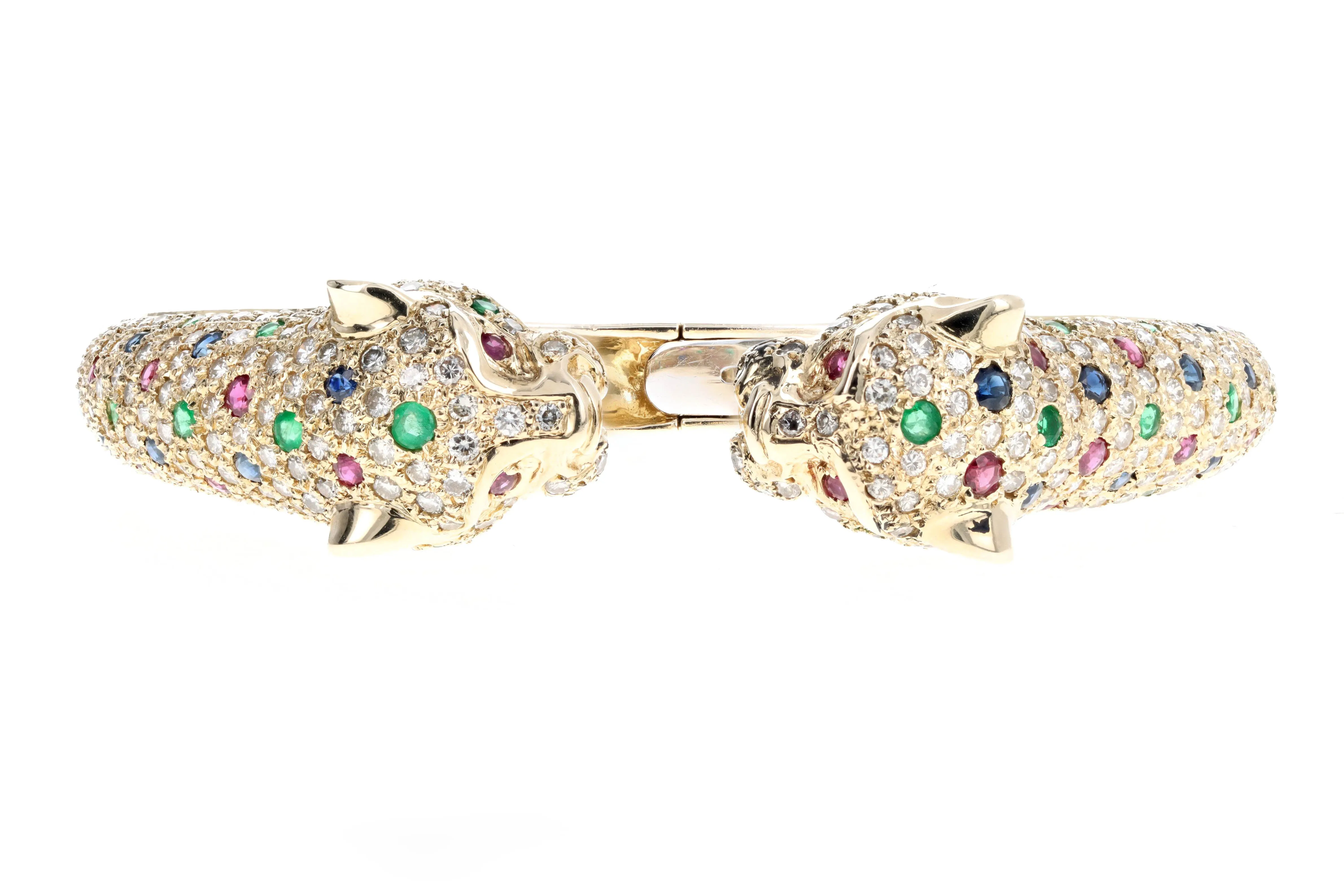 14K Yellow Gold Diamond & Gemstone Panther Bracelet