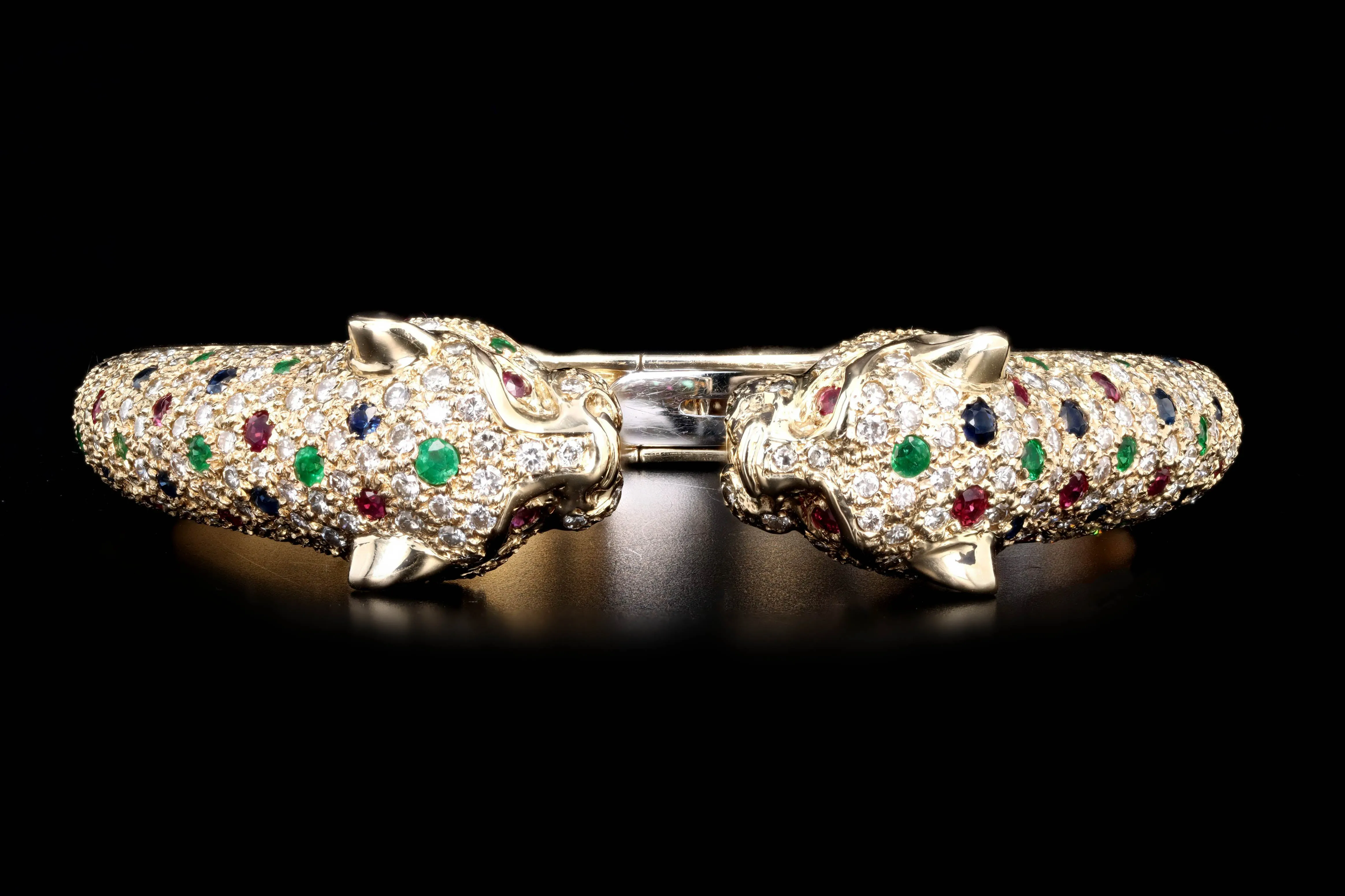 14K Yellow Gold Diamond & Gemstone Panther Bracelet