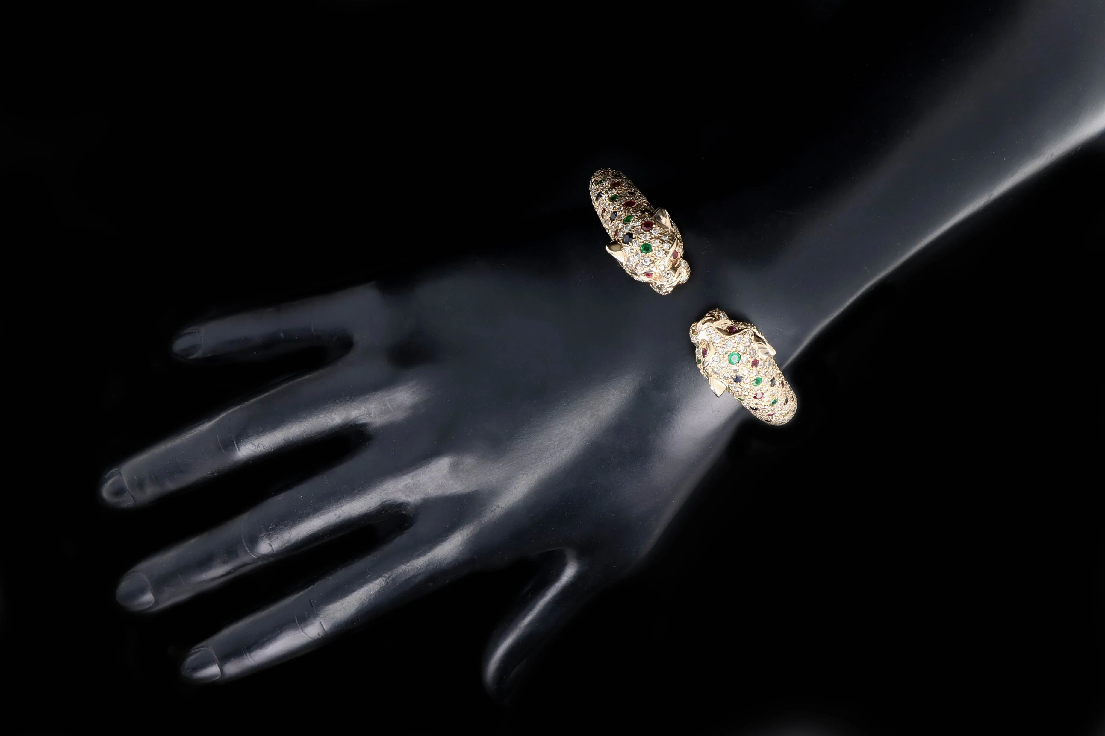 14K Yellow Gold Diamond & Gemstone Panther Bracelet