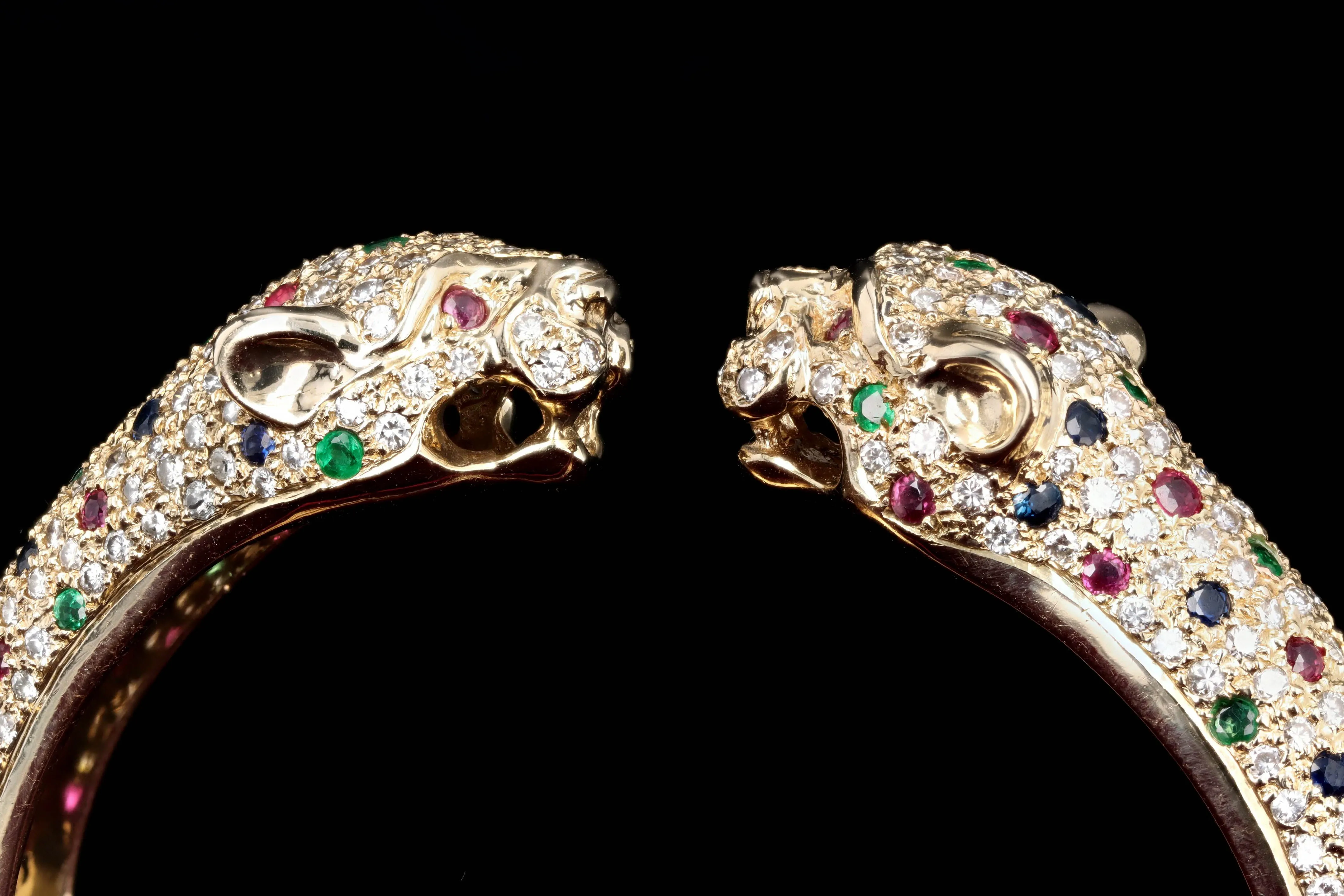 14K Yellow Gold Diamond & Gemstone Panther Bracelet