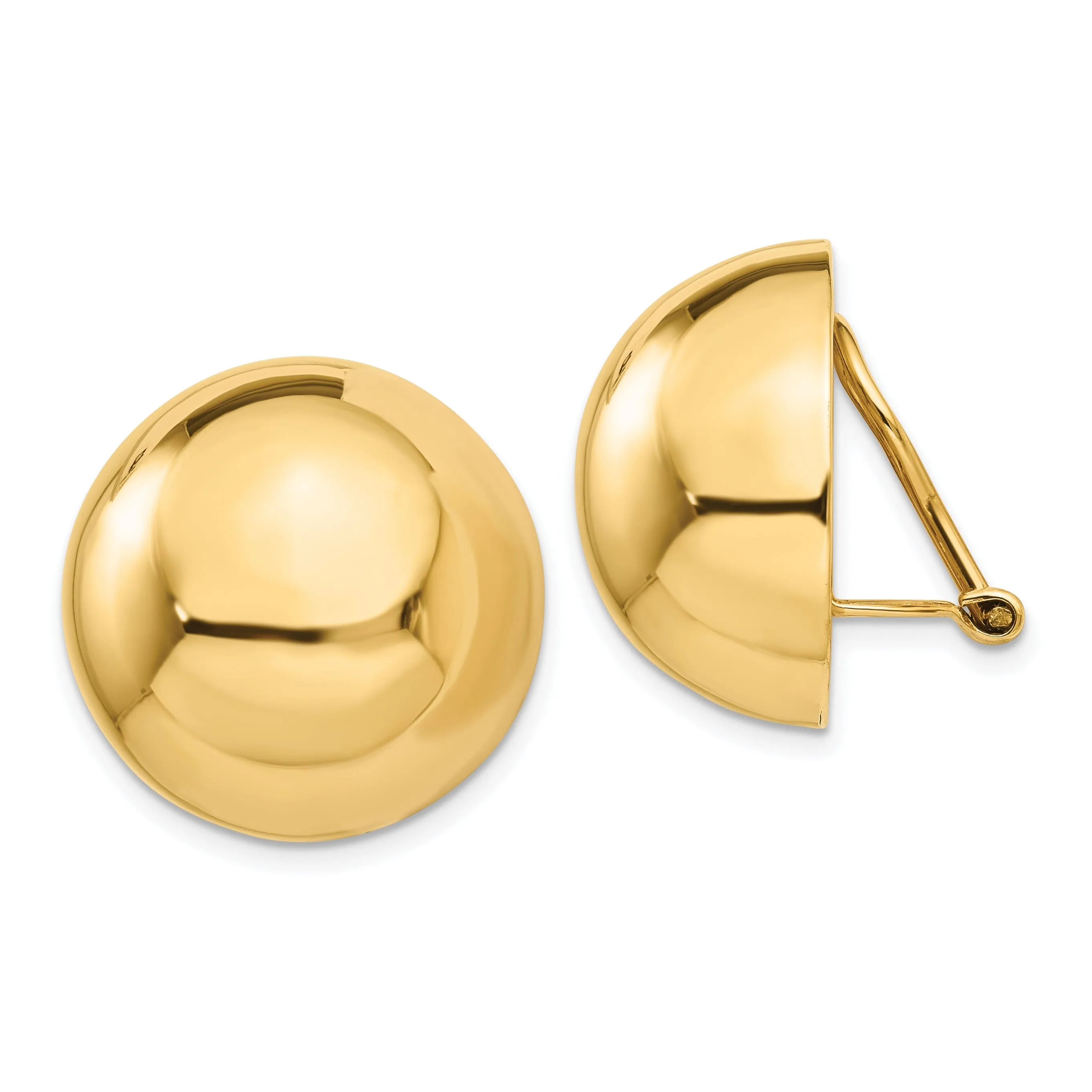 14k Yellow Gold Omega Clip 20MM Half Ball Earring
